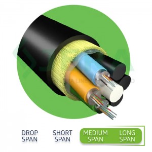 Cable autoportante totalmente dieléctrico de 72 núcleos de fibra.